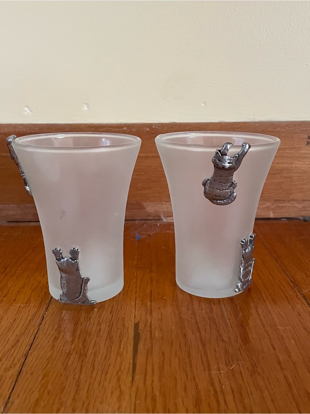 Seagull Pewter Frosted Glass Cat Accent Votive Set